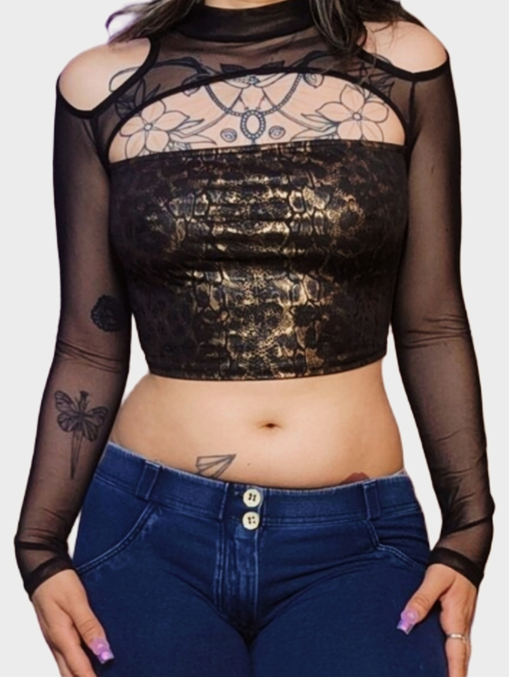 Y2k Black Mesh Cut Out Long Sleeve Top!